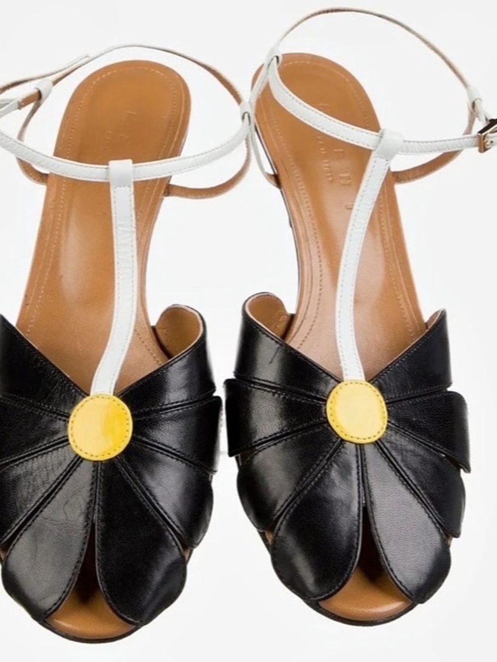 Marni Black & White Flower Ankle Strap Heels Like New
